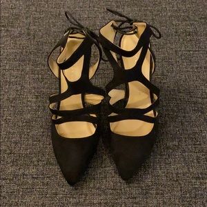 Black Pointed Tie-back Heels